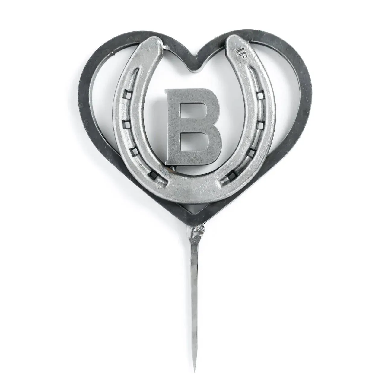 Custom Heart & Horseshoe Cake Topper with Initial - Customizable Rustic Wedding - The Heritage Forge