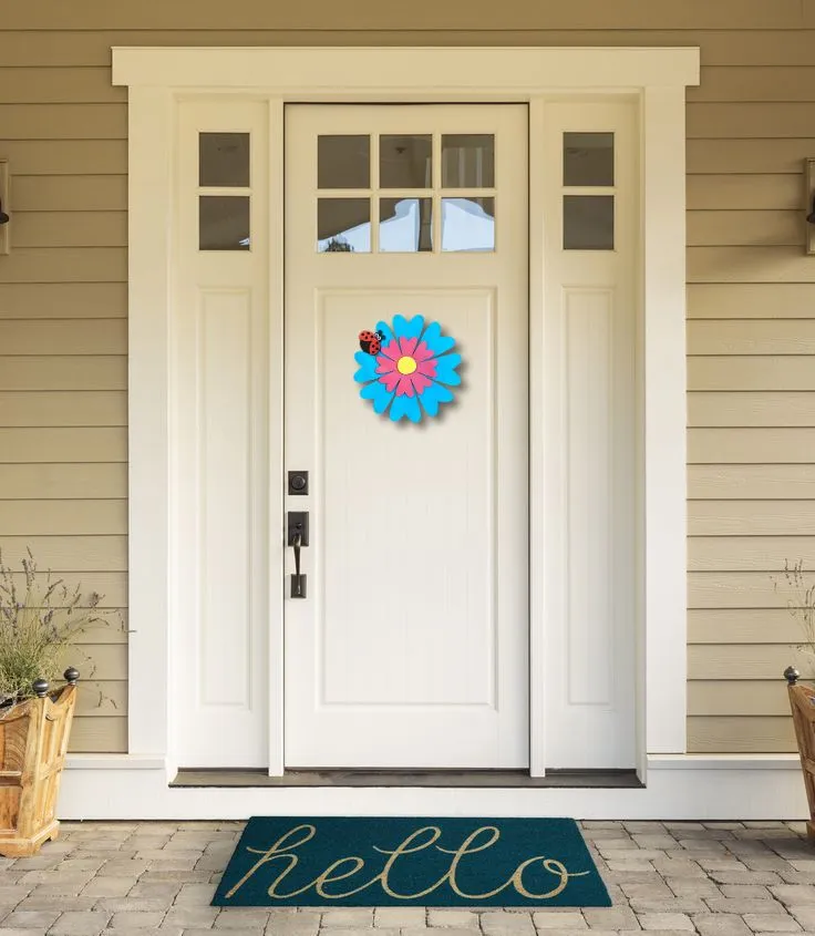 Daisy and Ladybug Wooden Door Hanger with Shimmer Finish