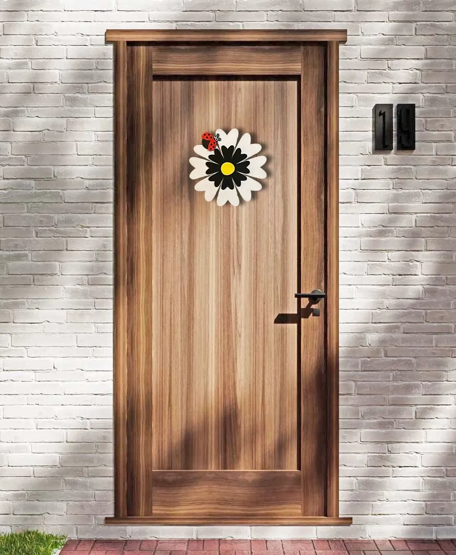 Daisy and Ladybug Wooden Door Hanger with Shimmer Finish