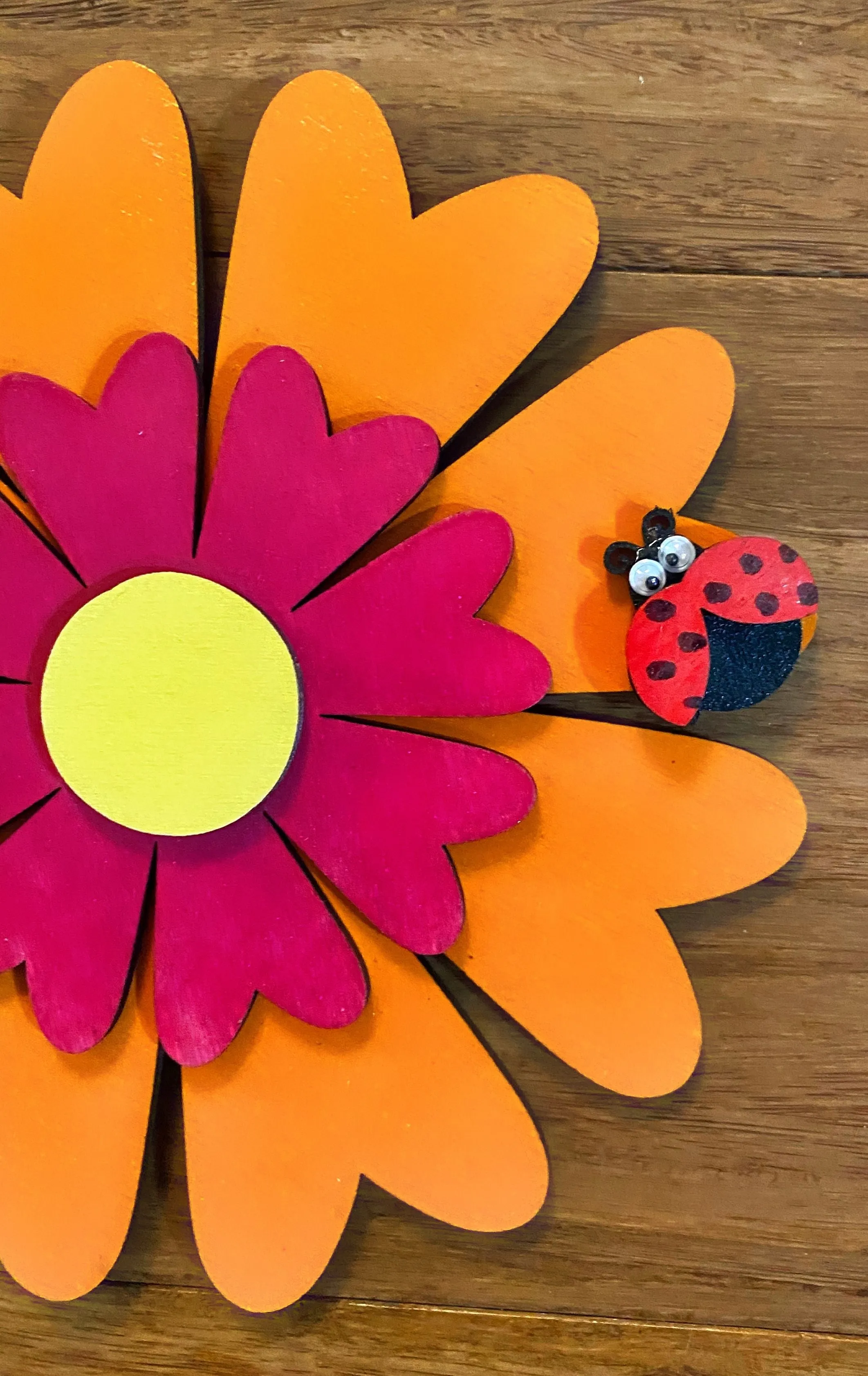 Daisy and Ladybug Wooden Door Hanger with Shimmer Finish