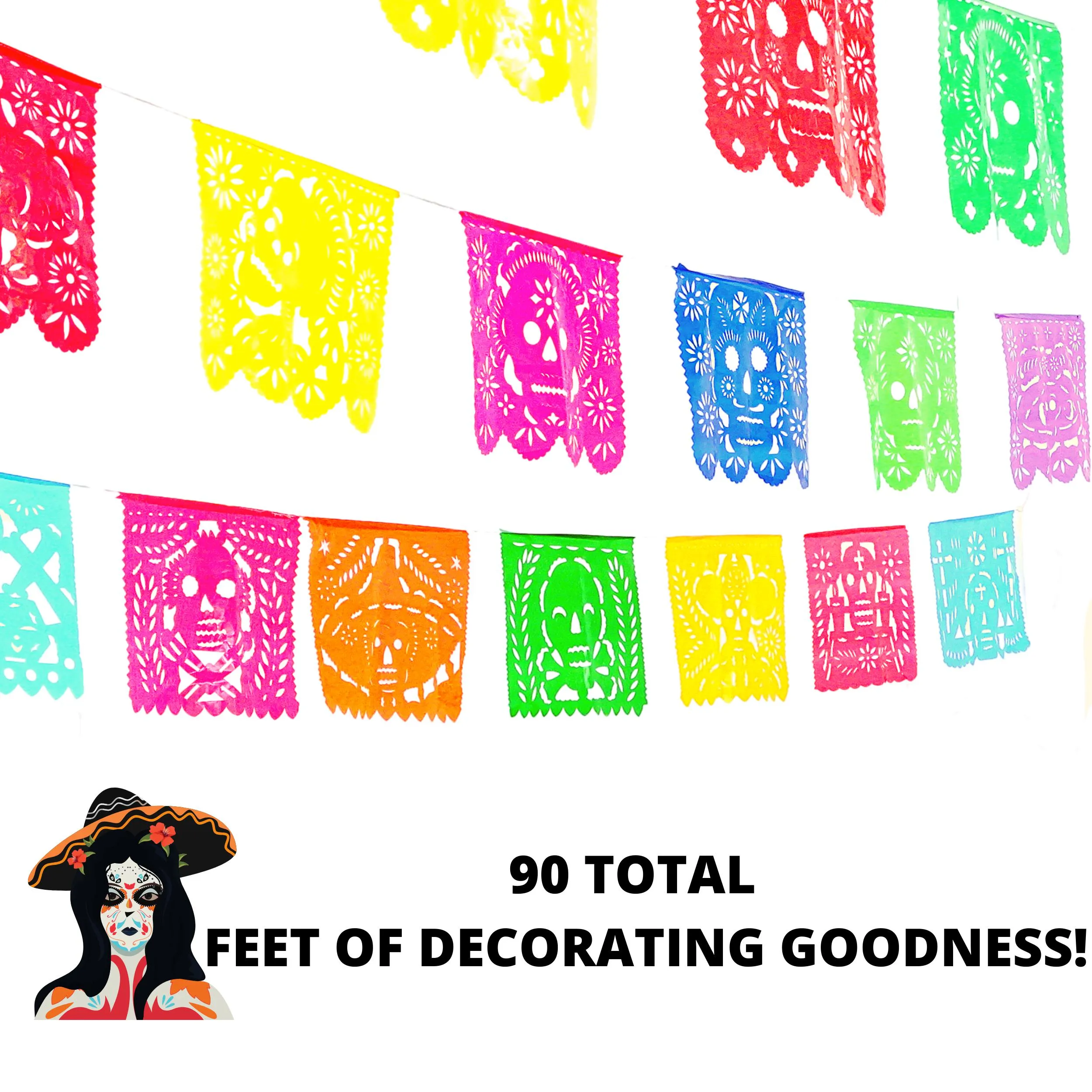 Day of the Dead Multi-Color Papel Picado Banners (Plastic, 90ft Total)