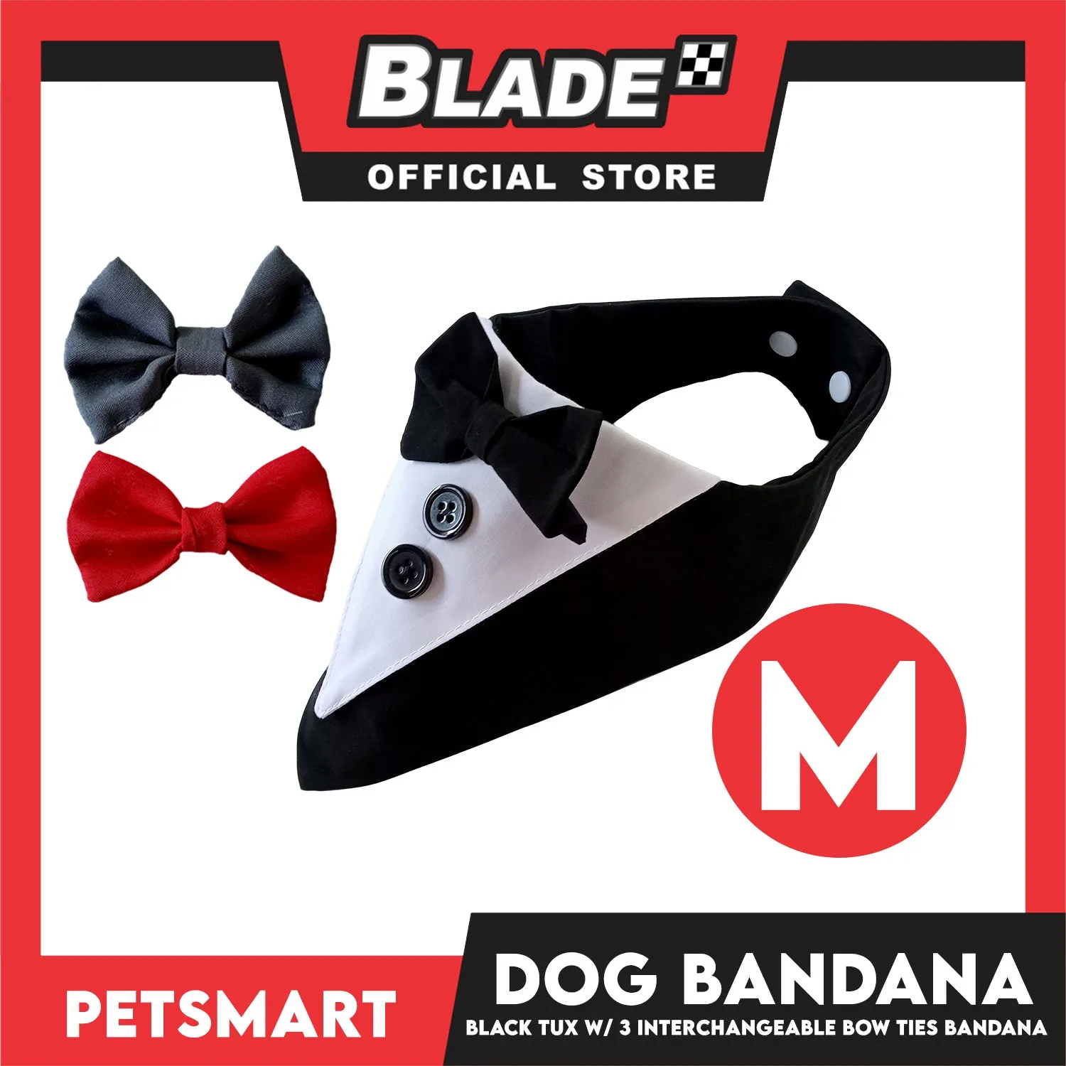 Dog Bandana, Black Tuxedo with 3 Interchangeable Bow Ties DB-CTN45M (Medium) Soft and Comfortable Pet Bandana
