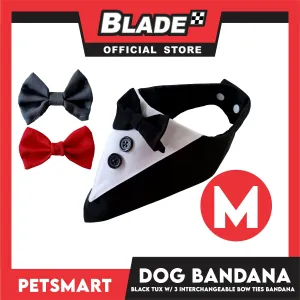 Dog Bandana, Black Tuxedo with 3 Interchangeable Bow Ties DB-CTN45M (Medium) Soft and Comfortable Pet Bandana