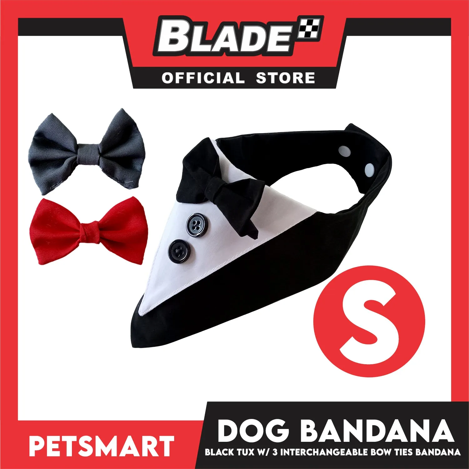 Dog Bandana, Black Tuxedo with 3 Interchangeable Bow Ties DB-CTN45S (Small) Soft and Comfortable Pet Bandana
