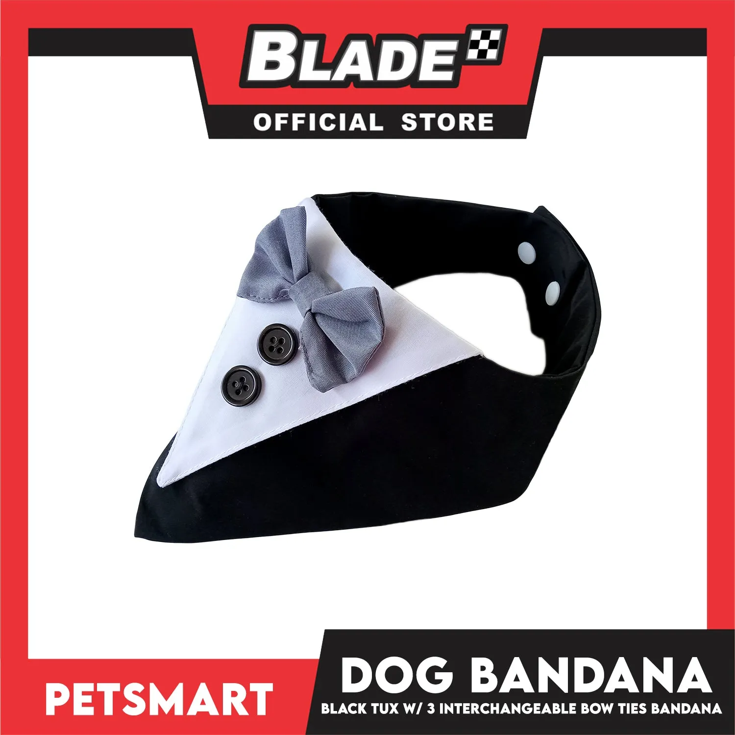 Dog Bandana, Black Tuxedo with 3 Interchangeable Bow Ties DB-CTN45XS (XS) Soft and Comfortable Pet Bandana