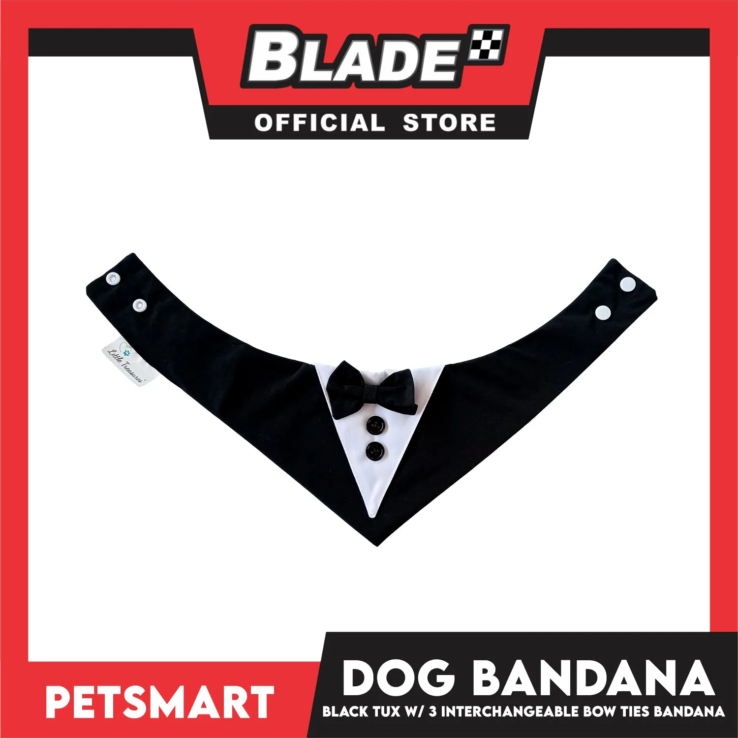 Dog Bandana, Black Tuxedo with 3 Interchangeable Bow Ties DB-CTN45XS (XS) Soft and Comfortable Pet Bandana