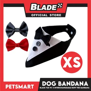 Dog Bandana, Black Tuxedo with 3 Interchangeable Bow Ties DB-CTN45XS (XS) Soft and Comfortable Pet Bandana