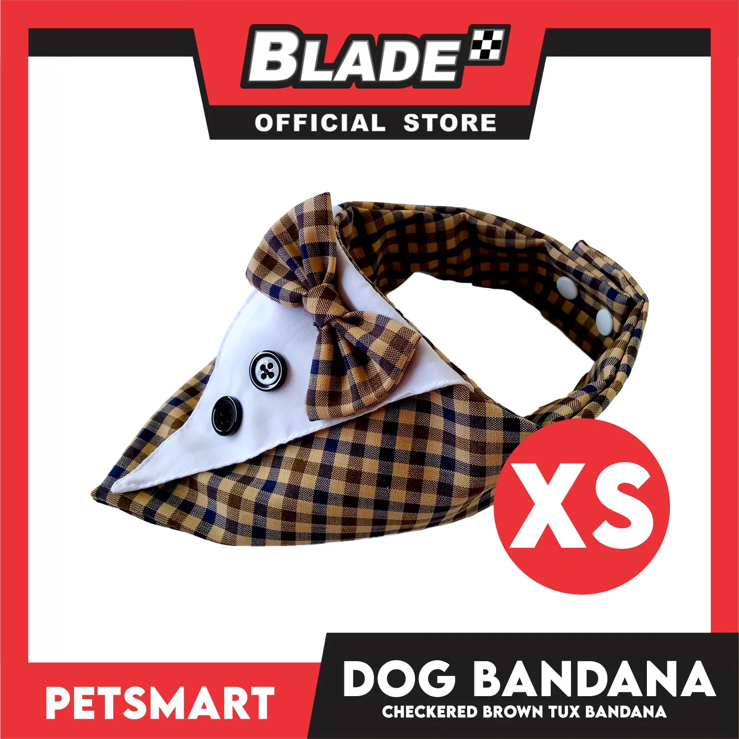 Dog Bandana, Checkered Brown Tux Design Bandana DB-CTN44XS (XS) Soft and Comfortable Pet Bandana