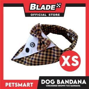 Dog Bandana, Checkered Brown Tux Design Bandana DB-CTN44XS (XS) Soft and Comfortable Pet Bandana