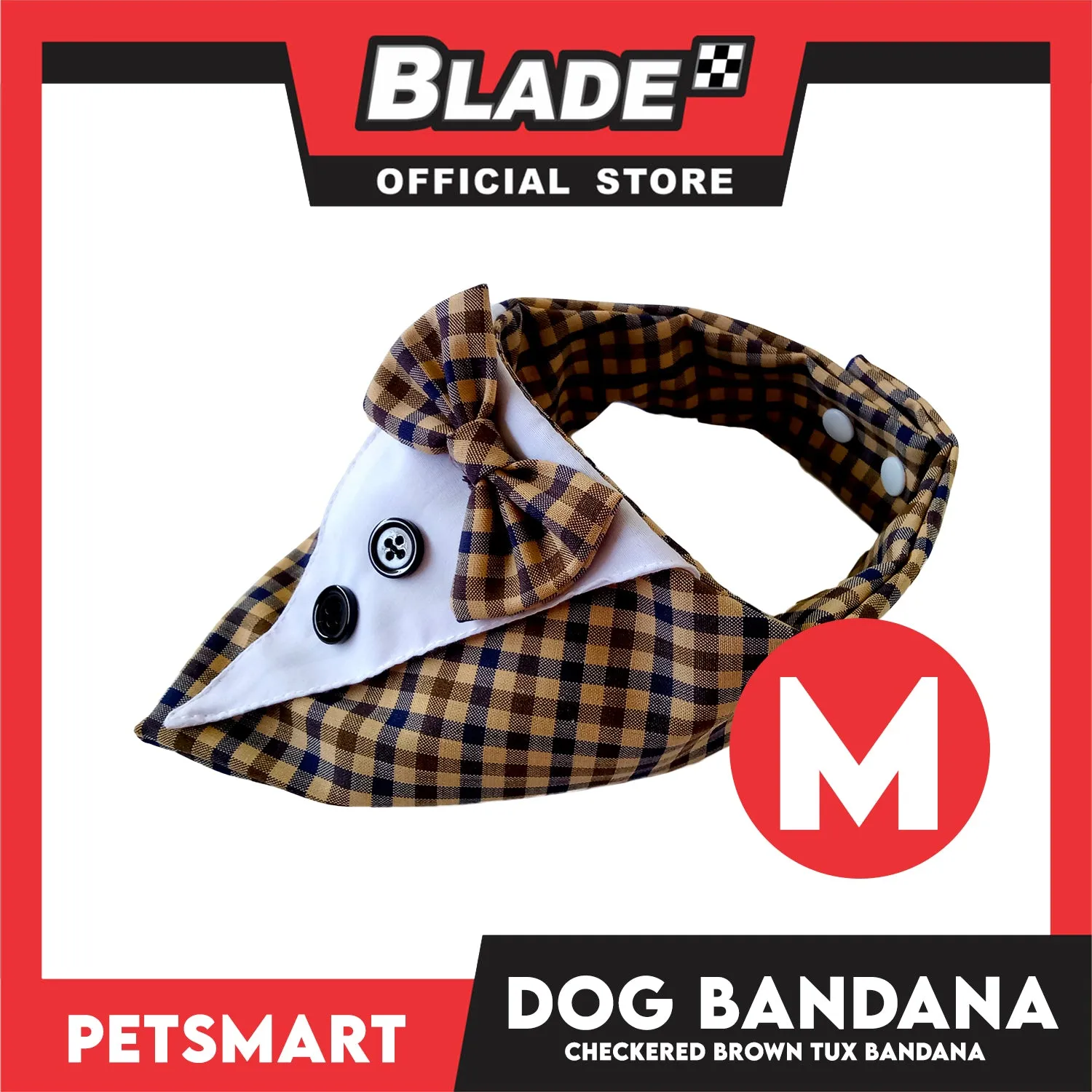 Dog Bandana, Checkered Brown Tuxedo Design Bandana DB-CTN44M (Medium) Soft and Comfortable Pet Bandana