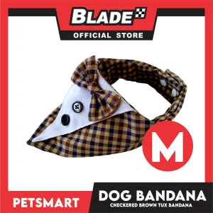 Dog Bandana, Checkered Brown Tuxedo Design Bandana DB-CTN44M (Medium) Soft and Comfortable Pet Bandana