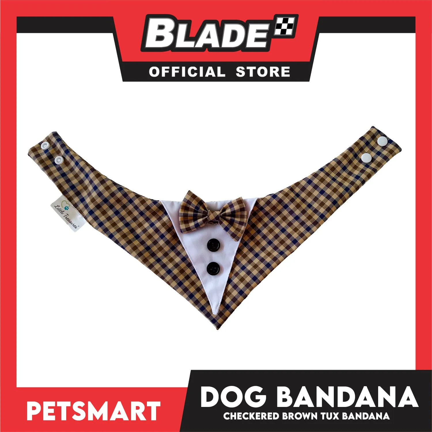 Dog Bandana, Checkered Brown Tuxedo Design Bandana DB-CTN44M (Medium) Soft and Comfortable Pet Bandana