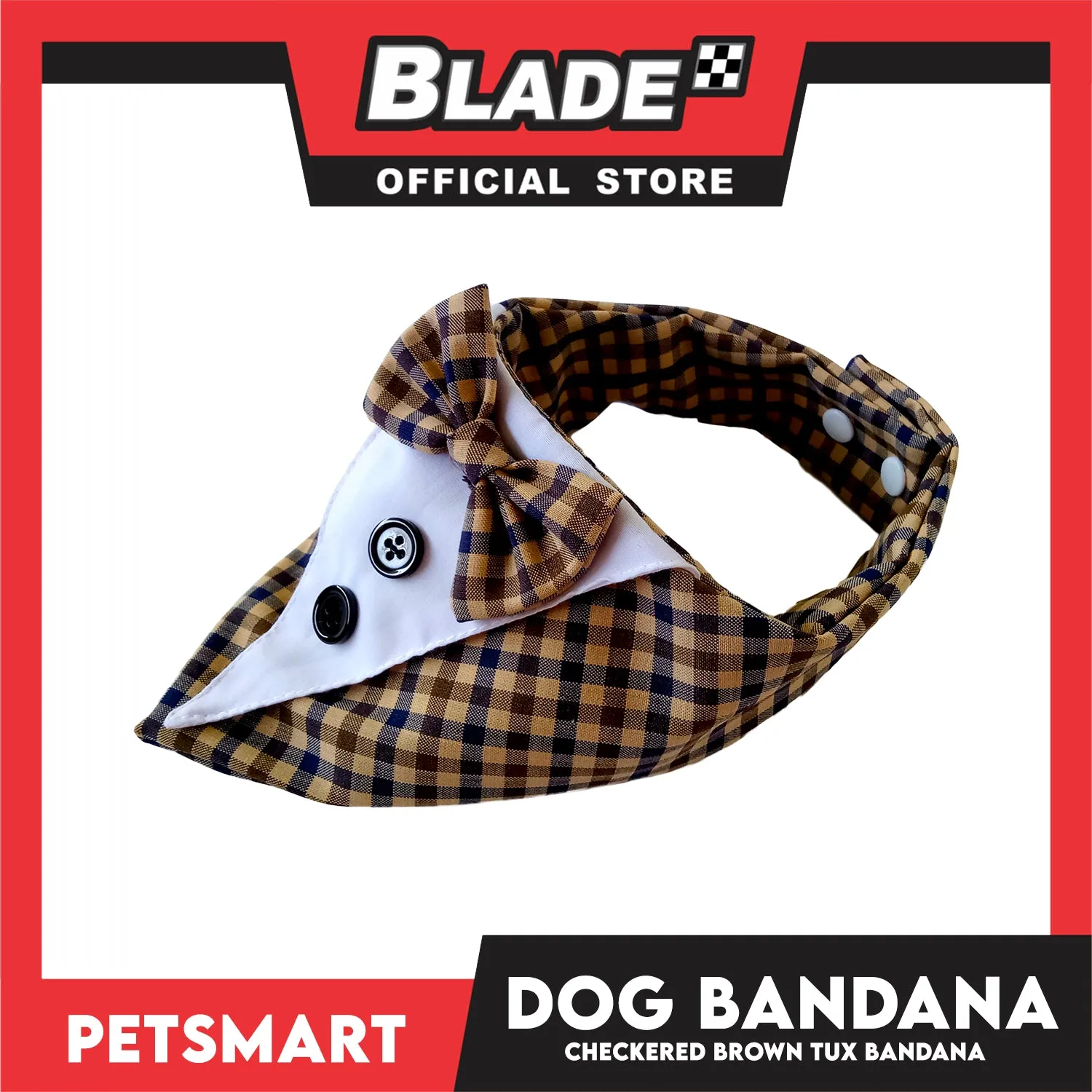 Dog Bandana, Checkered Brown Tuxedo Design Bandana DB-CTN44M (Medium) Soft and Comfortable Pet Bandana