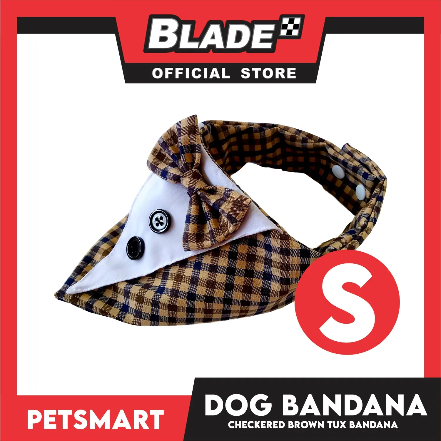 Dog Bandana, Checkered Brown Tuxedo Design Bandana DB-CTN44S (Small) Soft and Comfortable Pet Bandana