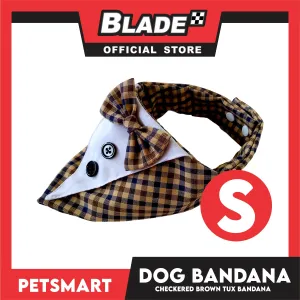 Dog Bandana, Checkered Brown Tuxedo Design Bandana DB-CTN44S (Small) Soft and Comfortable Pet Bandana