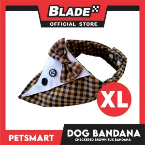 Dog Bandana, Checkered Brown Tuxedo Design Bandana DB-CTN44XL (XL) Soft and Comfortable Pet Bandana