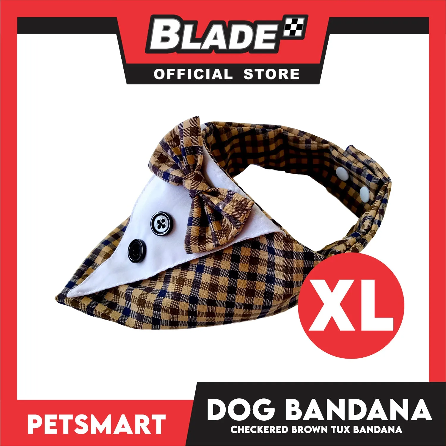 Dog Bandana, Checkered Brown Tuxedo Design Bandana DB-CTN44XL (XL) Soft and Comfortable Pet Bandana