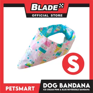 Dog Bandana, Ice Cream Design, Pink and Blue Reversible Bandana DB-CTN40S (Small) Soft and Comfortable Pet Bandana