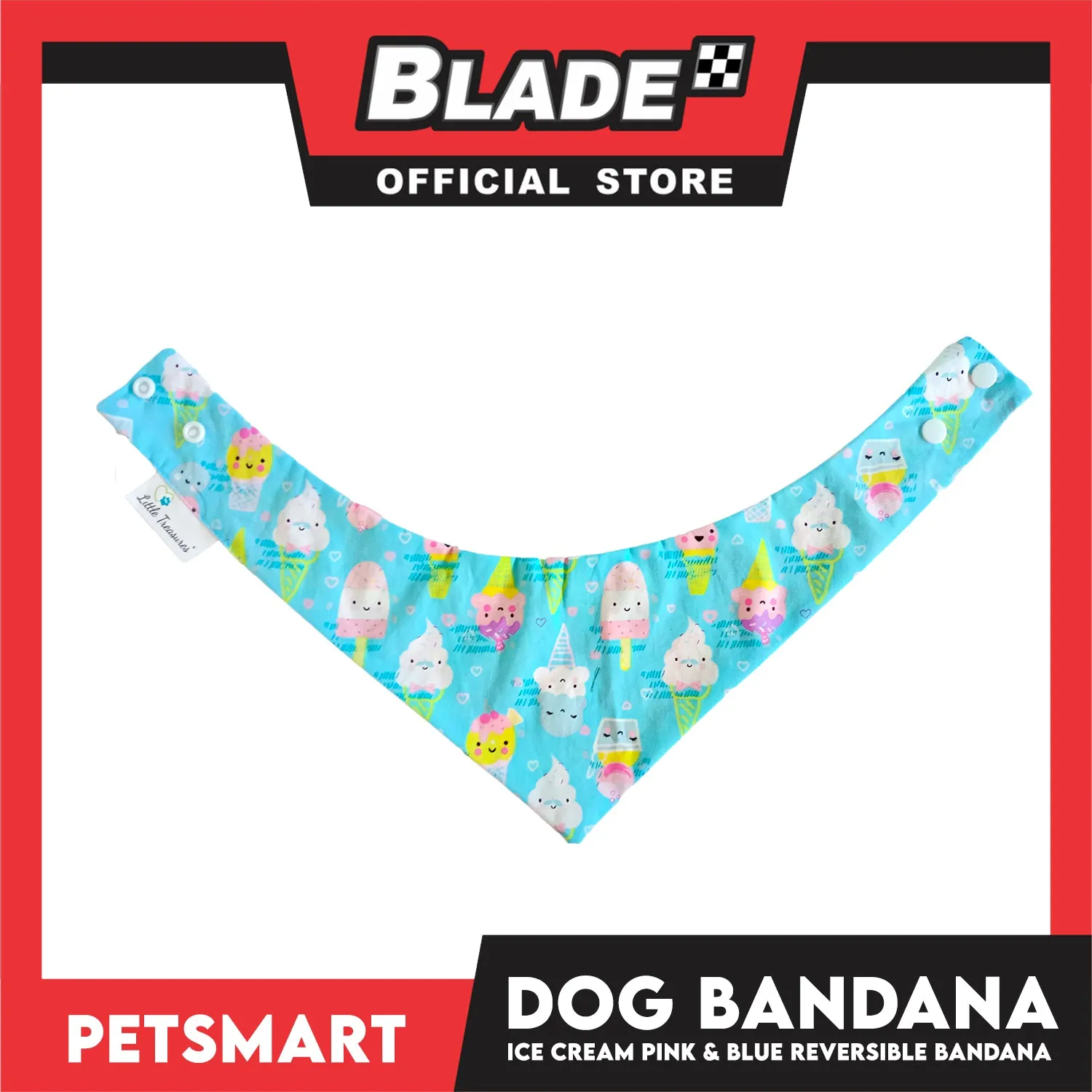 Dog Bandana, Ice Cream Design, Pink and Blue Reversible Bandana DB-CTN40S (Small) Soft and Comfortable Pet Bandana
