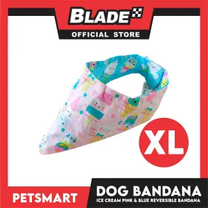 Dog Bandana, Ice Cream Design, Pink and Blue Reversible Bandana DB-CTN40XL (XL) Soft and Comfortable Pet Bandana