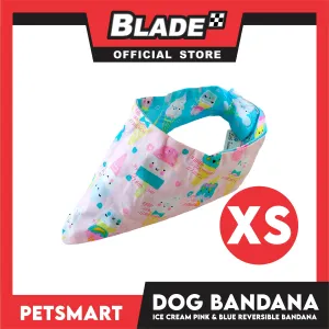 Dog Bandana, Ice Cream Design, Pink and Blue Reversible Bandana DB-CTN40XS (XS) Soft and Comfortable Pet Bandana