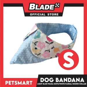 Dog Bandana, Light Blue Polka Dots with White Floral Round Collar Design DB-CTN43S (Small) Soft and Comfortable Pet Bandana