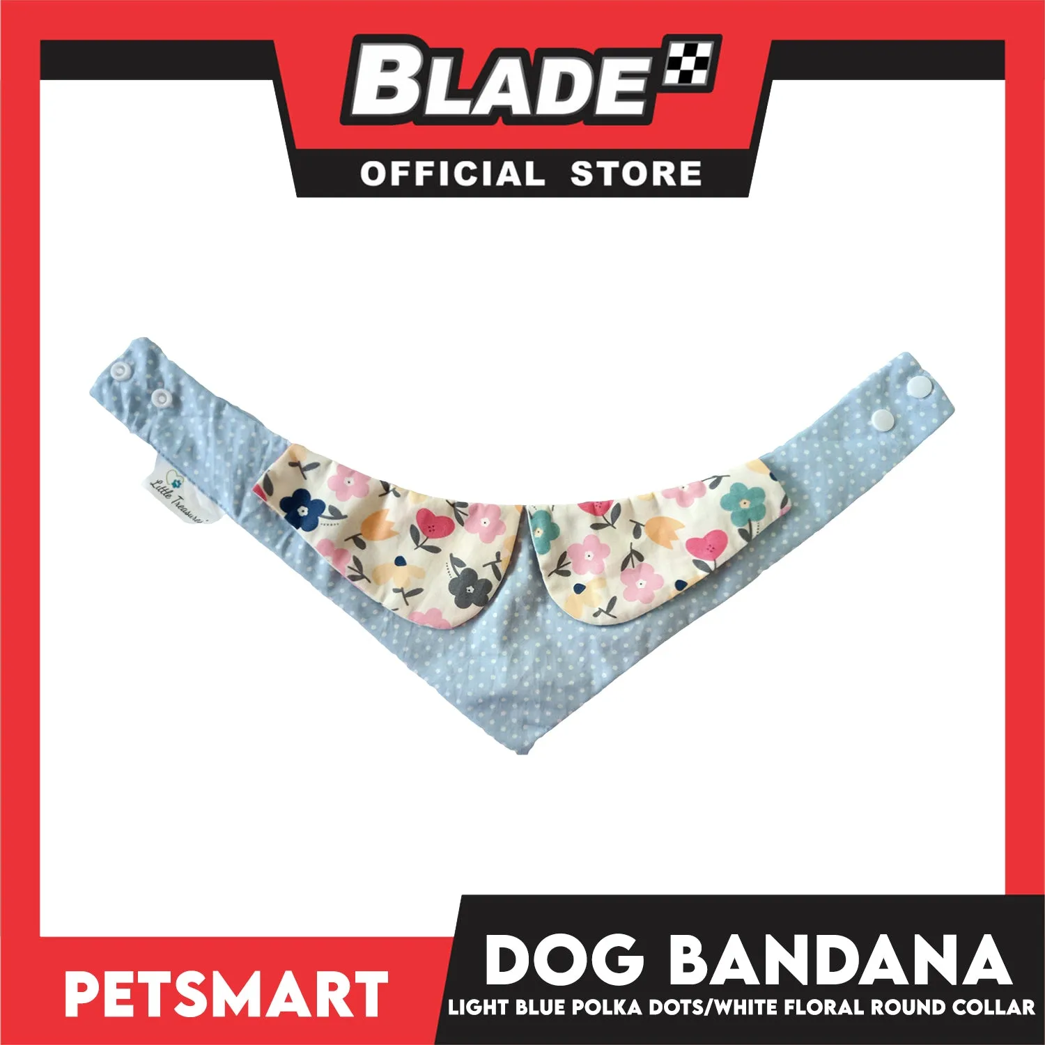 Dog Bandana, Light Blue Polka Dots with White Floral Round Collar Design DB-CTN43XS (XS) Soft and Comfortable Pet Bandana