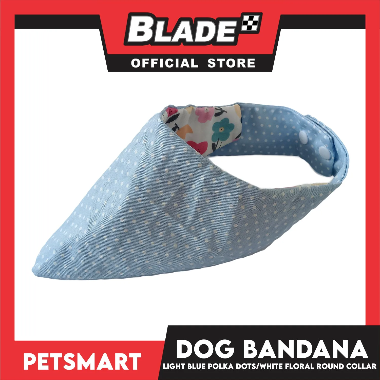 Dog Bandana, Light Blue Polka Dots with White Floral Round Collar Design DB-CTN43XS (XS) Soft and Comfortable Pet Bandana