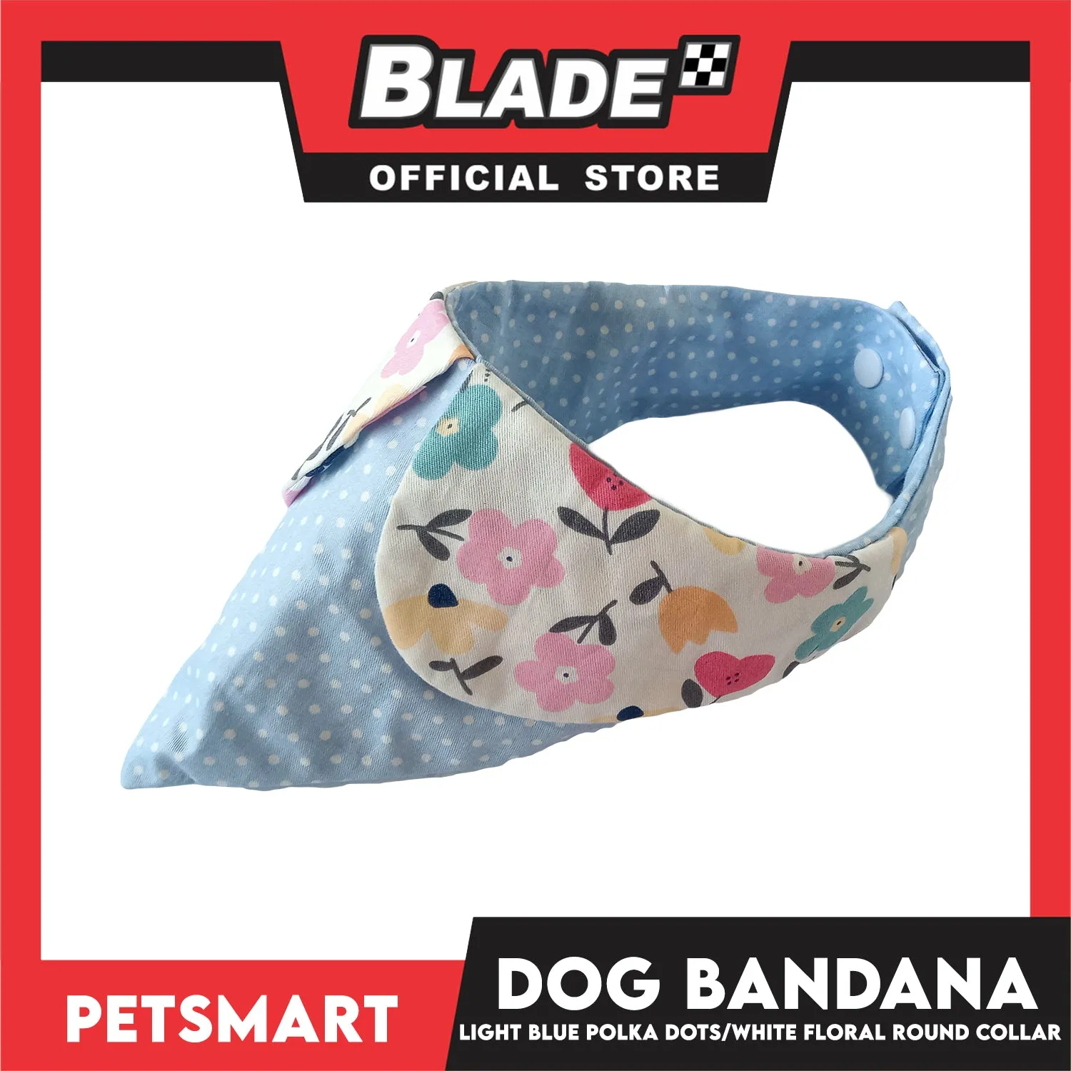 Dog Bandana, Light Blue Polka Dots with White Floral Round Collar Design DB-CTN43XS (XS) Soft and Comfortable Pet Bandana