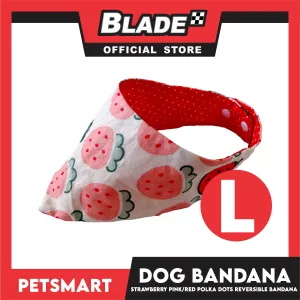 Dog Bandana, Strawberry Design, Pink with Red Polka Dots Reversible Bandana DB-CTN41L (Large) Soft and Comfortable Pet Bandana