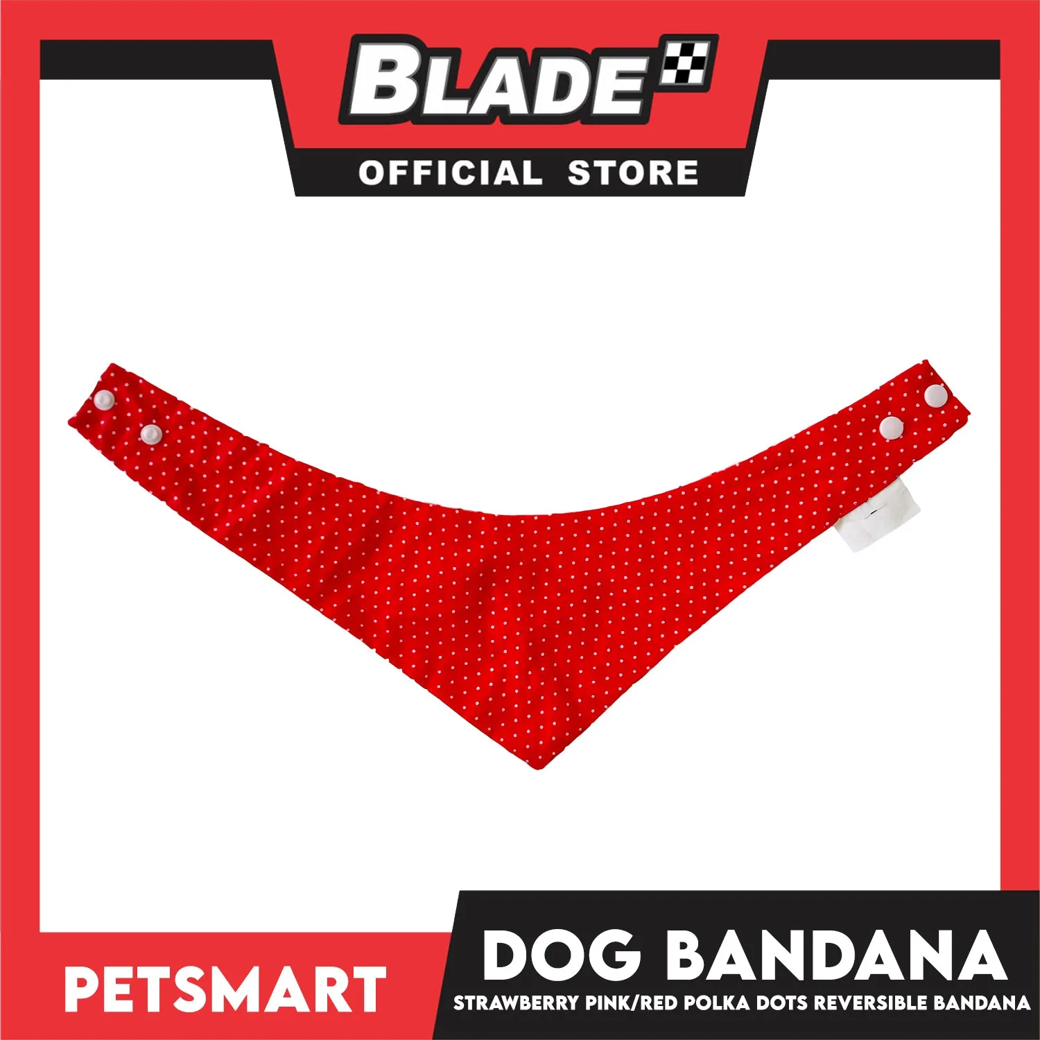 Dog Bandana, Strawberry Design, Pink with Red Polka Dots Reversible Bandana DB-CTN41S (Small) Soft and Comfortable Pet Bandana