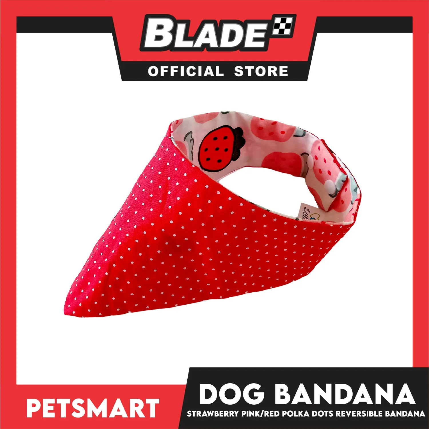 Dog Bandana, Strawberry Design, Pink with Red Polka Dots Reversible Bandana DB-CTN41S (Small) Soft and Comfortable Pet Bandana
