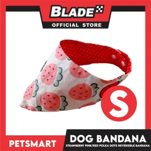 Dog Bandana, Strawberry Design, Pink with Red Polka Dots Reversible Bandana DB-CTN41S (Small) Soft and Comfortable Pet Bandana