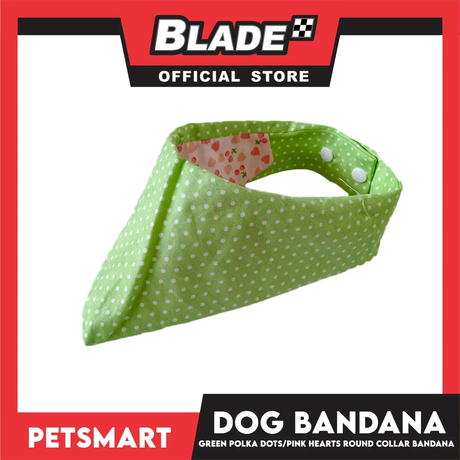 Dog Collar Bandana, Green Polka Dots with Pink Heart Round Collar Bandana DB-CTN42XS (XS) Soft and Comfortable Pet Bandana