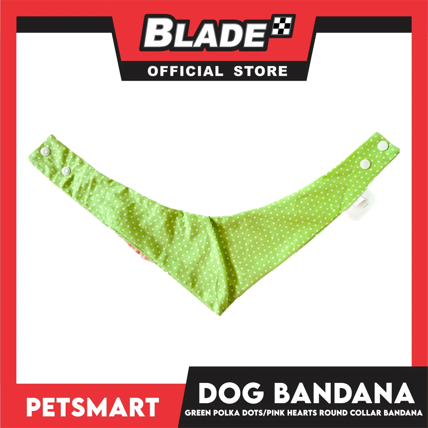 Dog Collar Bandana, Green Polka Dots with Pink Heart Round Collar Bandana DB-CTN42XS (XS) Soft and Comfortable Pet Bandana