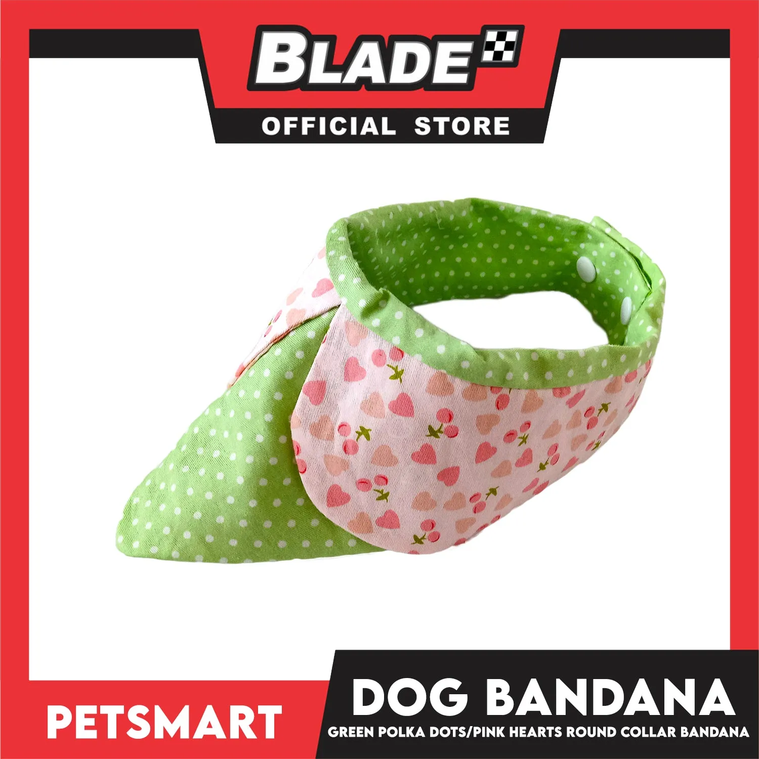Dog Collar Bandana, Green Polka Dots with Pink Heart Round Collar Bandana DB-CTN42XS (XS) Soft and Comfortable Pet Bandana