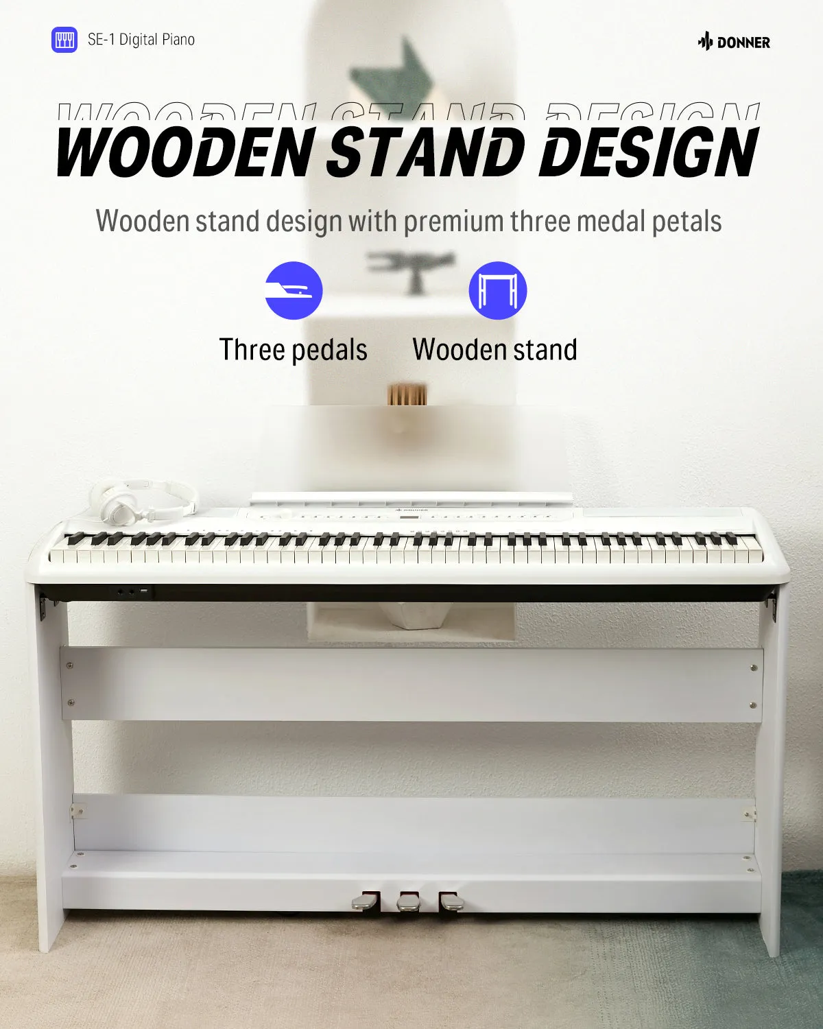 Donner SE-1 88 Key Full Weighted Digital Piano Portable Professional Arranger Keyboard with Stand