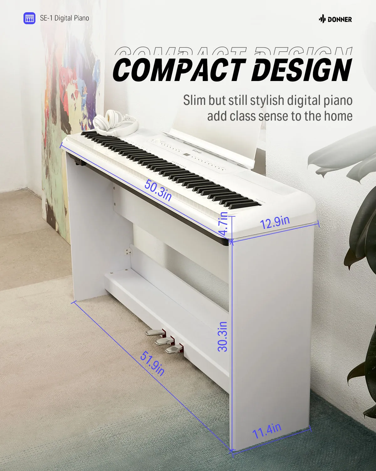 Donner SE-1 88 Key Full Weighted Digital Piano Portable Professional Arranger Keyboard with Stand