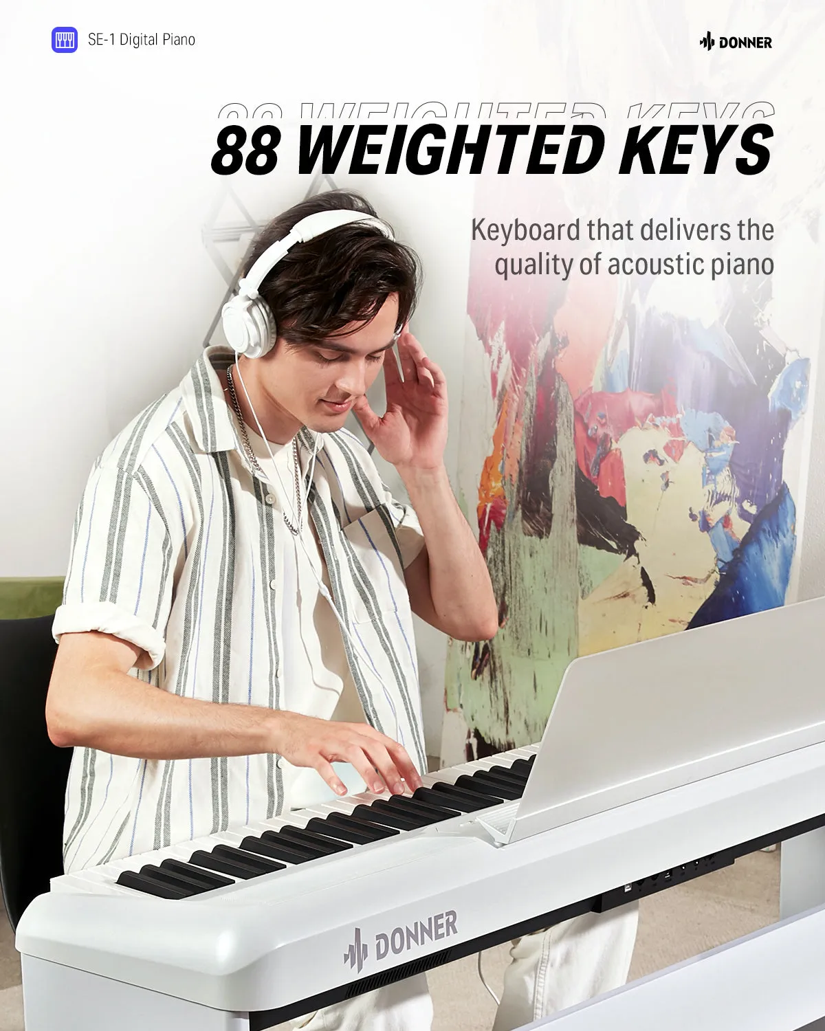 Donner SE-1 88 Key Full Weighted Digital Piano Portable Professional Arranger Keyboard with Stand