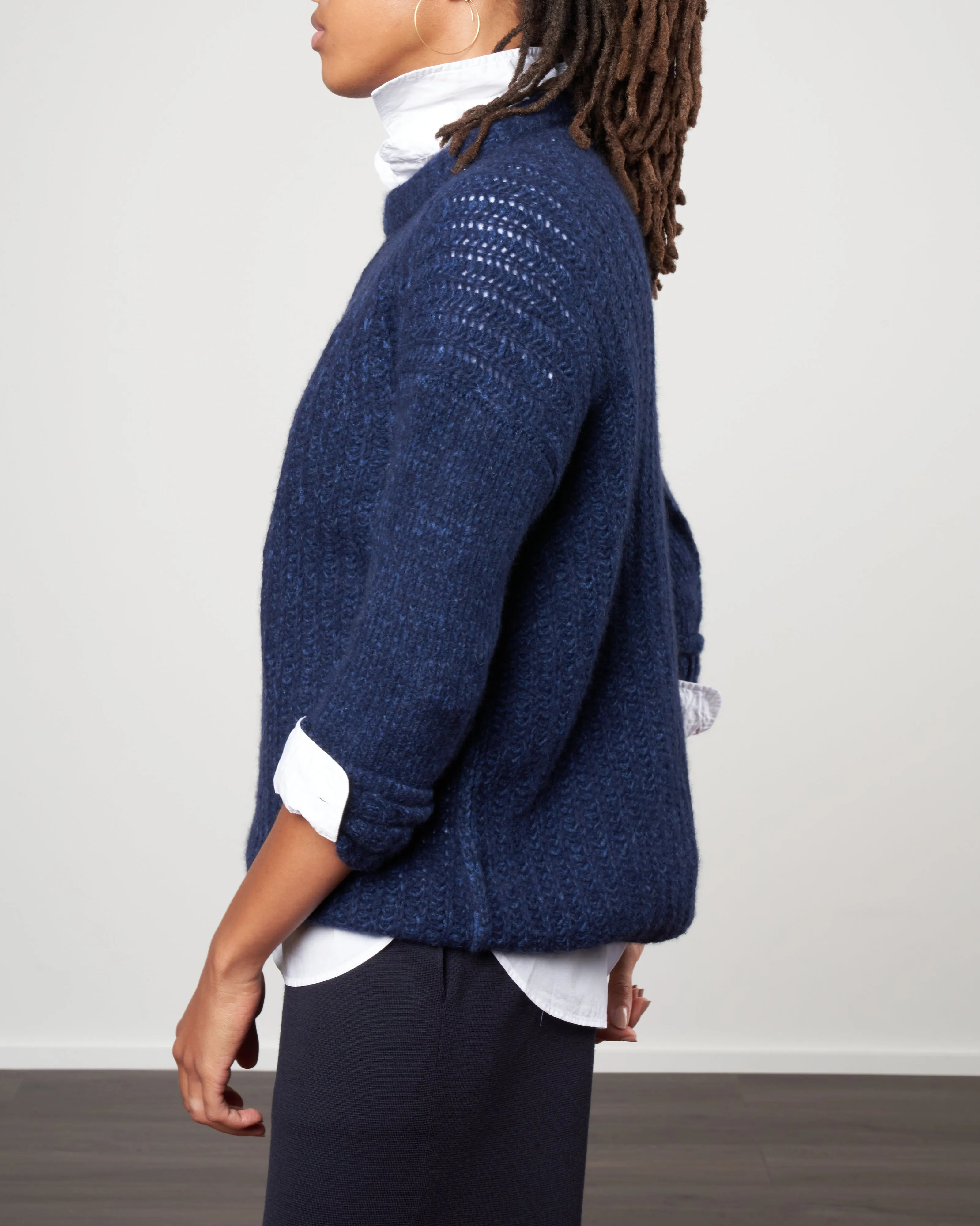 double dreamy cashmere crew - denim/navy
