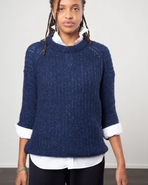 double dreamy cashmere crew - denim/navy