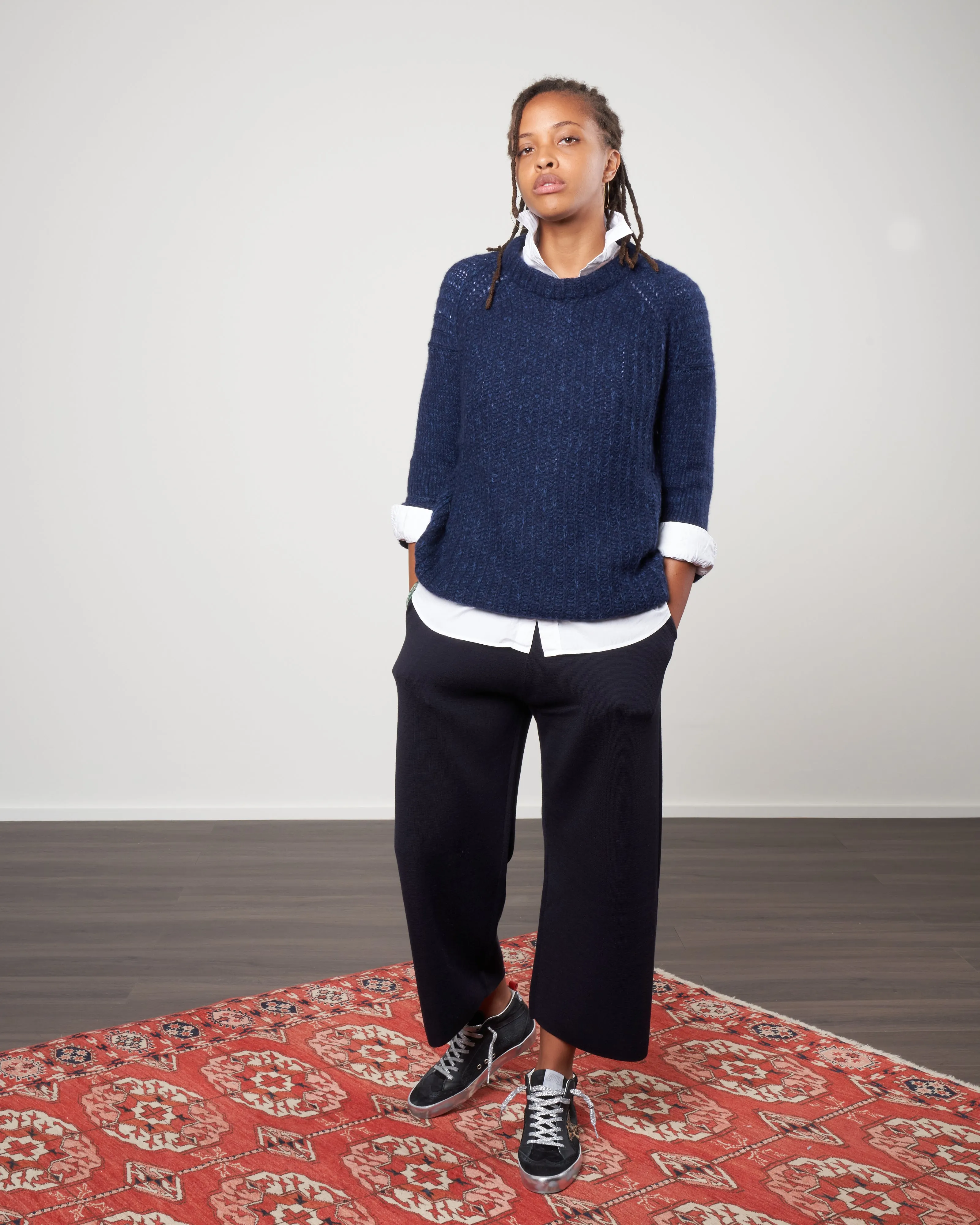 double dreamy cashmere crew - denim/navy