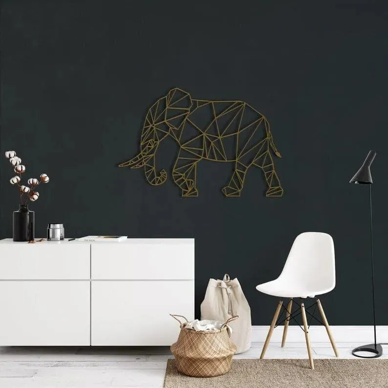 Elephant Shaped Metal Wall Hanging Decor