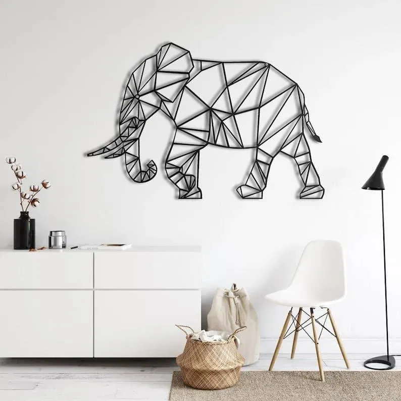 Elephant Shaped Metal Wall Hanging Decor