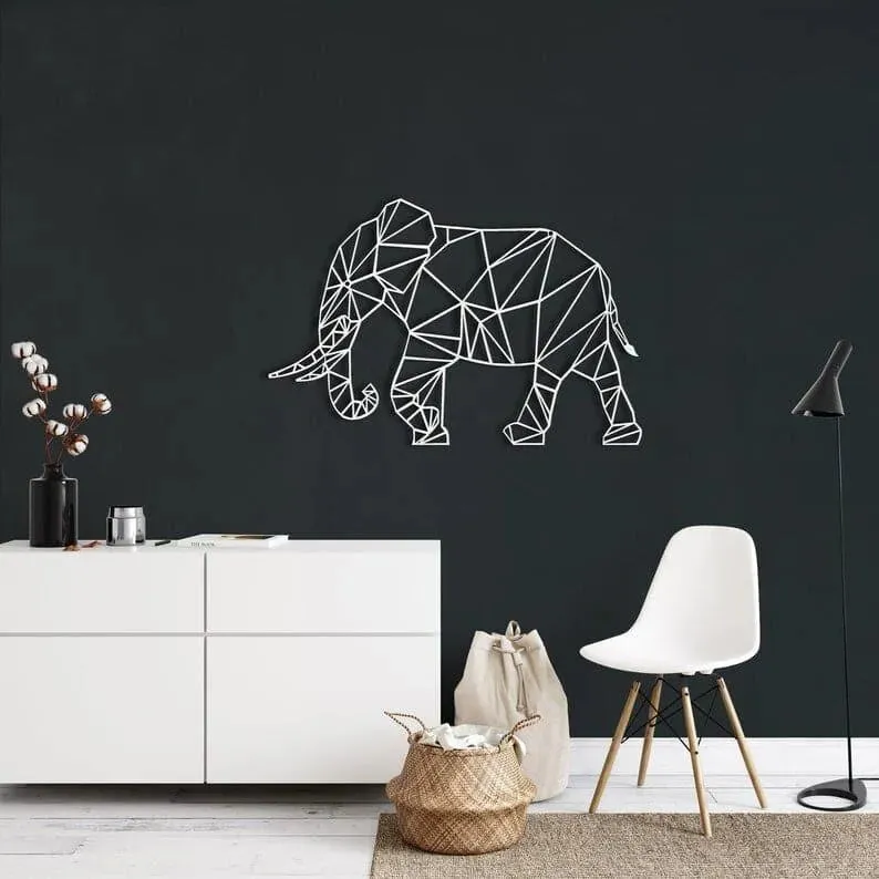 Elephant Shaped Metal Wall Hanging Decor
