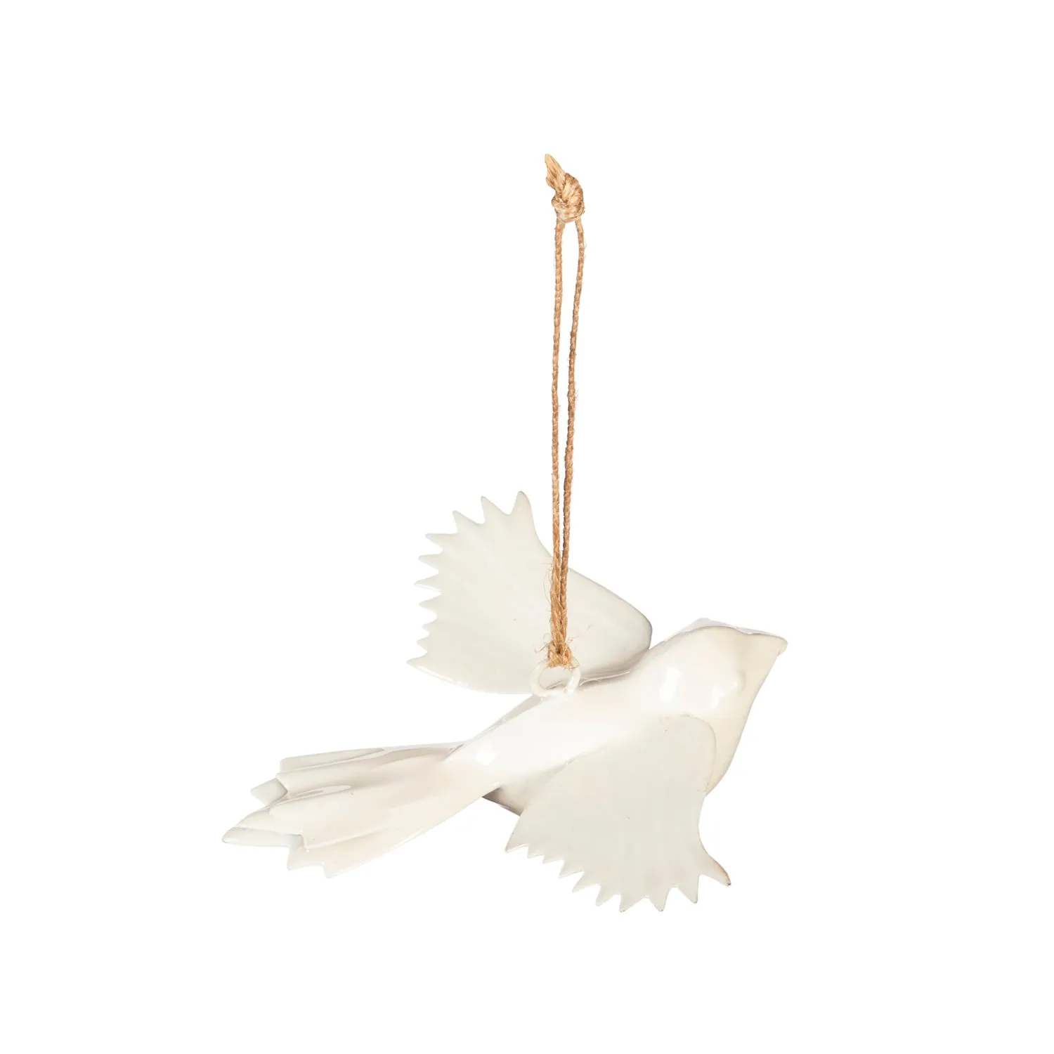 Embossed Enamel Hanging Birds, Set of 2, White,47m2578