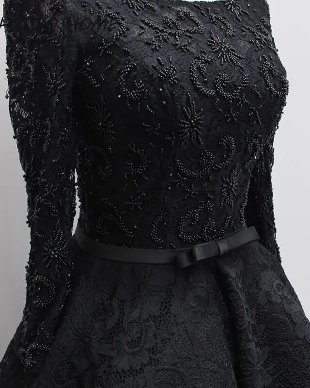 Fashionable Long Sleeves Lace High Low Beaded Prom Dress, New Party Dress