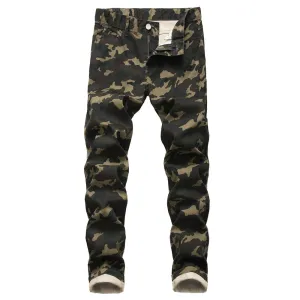 Fashionable Mid Waisted Jeans Basic Men's Jeans Camouflage Jeans