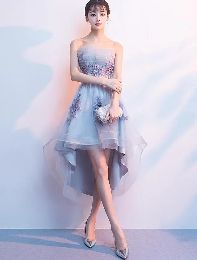 Fashionable Tulle High Low New Party Dress with Flower Applique, Party Dress