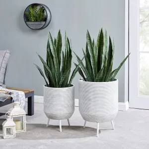 FirsTime & Co. Buena Vista Planter 2-Piece Set, American Crafted, Aged White, Indoor/Outdoor, 14 & 19", Retails $162 